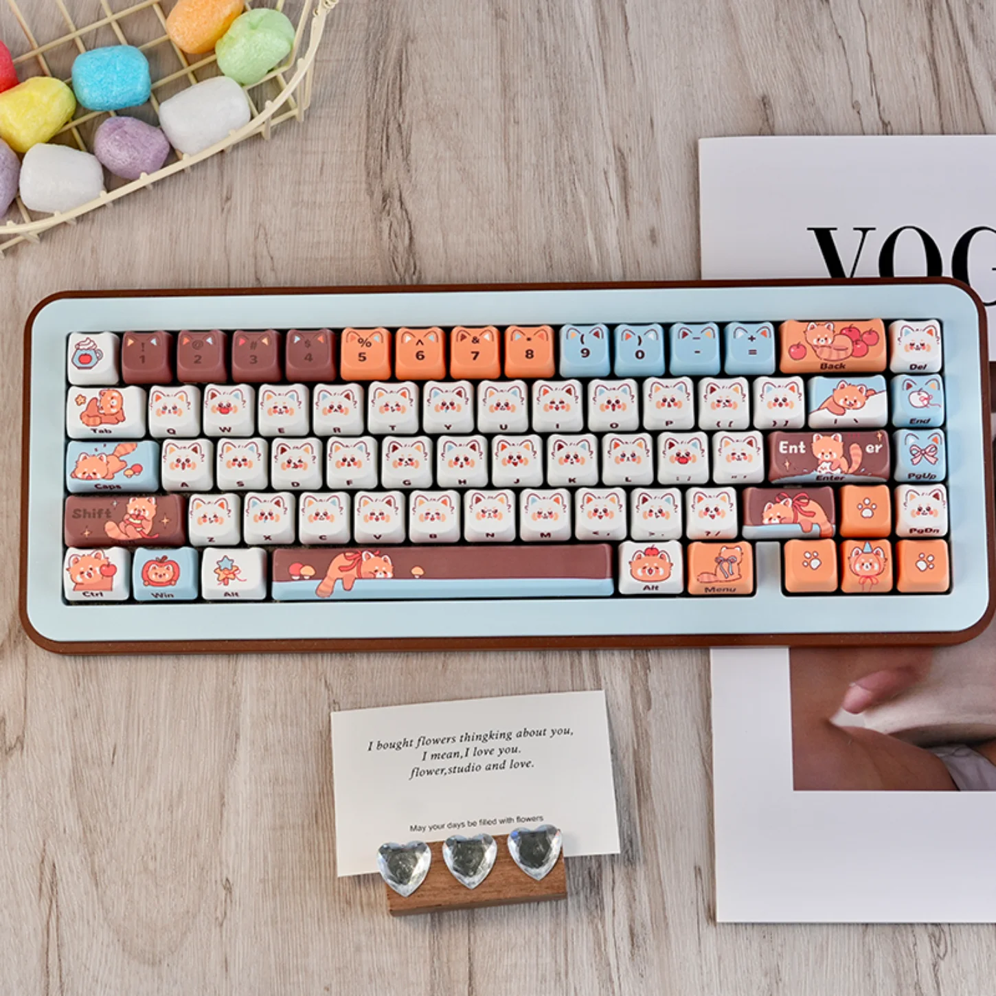 Juego de teclas de oso de tazón pequeño PBT, 128 teclas MAO, tema de mascota marrón, adecuado para teclado mecánico para juegos 60/64/84/98/108, interruptor MX - imagen 3