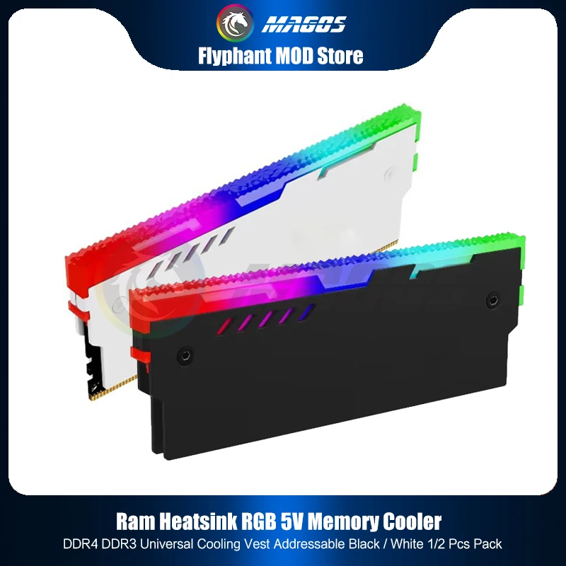 Disipador de calor de memoria de computadora RGB Ram Cooler RGB DDR4 DDR3 Armor Shell Chaleco 5V Led direccionable, negro/blanco Paquete de 2 piezas - imagen 2