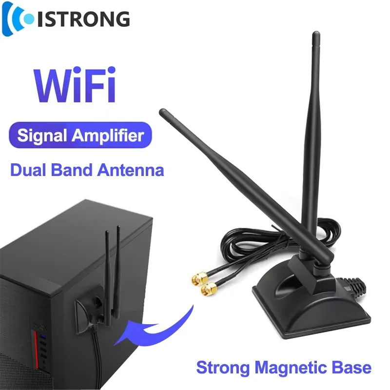 Antena de tarjeta de red MIMO de doble banda WiFi 2,4G/5,8G amplificador de señal 6dBi con extensión externa RP-SMA de Base magnética - imagen 2