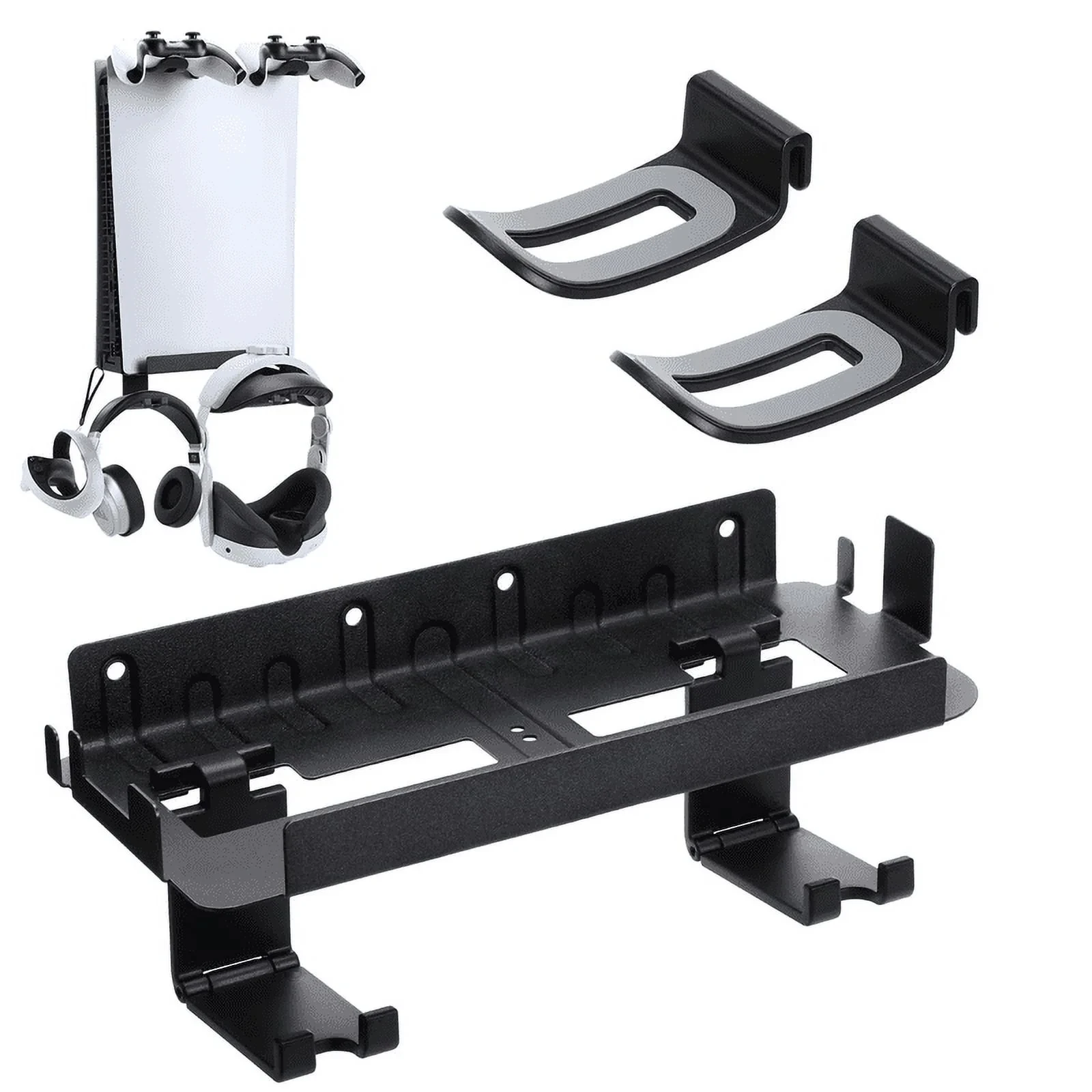 Juego de soportes de almacenamiento de montaje en pared para PS5/PS VR2 w, soporte de controlador desmontable y colgador de auriculares