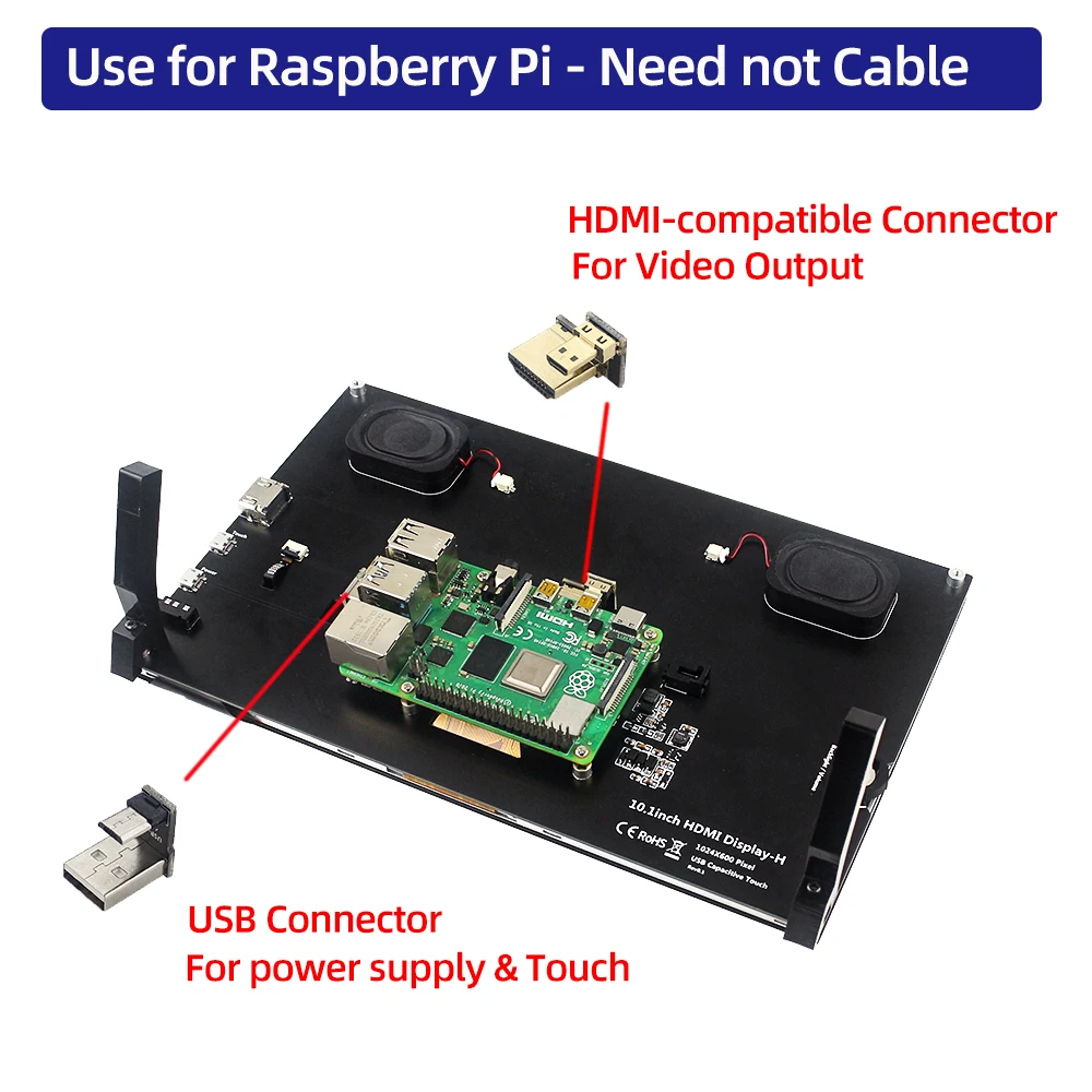 Raspberry Pi-pantalla táctil de 10,1 pulgadas, 1024x600, 1280x800, IPS LCD opcional, Speackers Display + soporte para RPI 4 Modelo B 3B + 3B PC - imagen 2