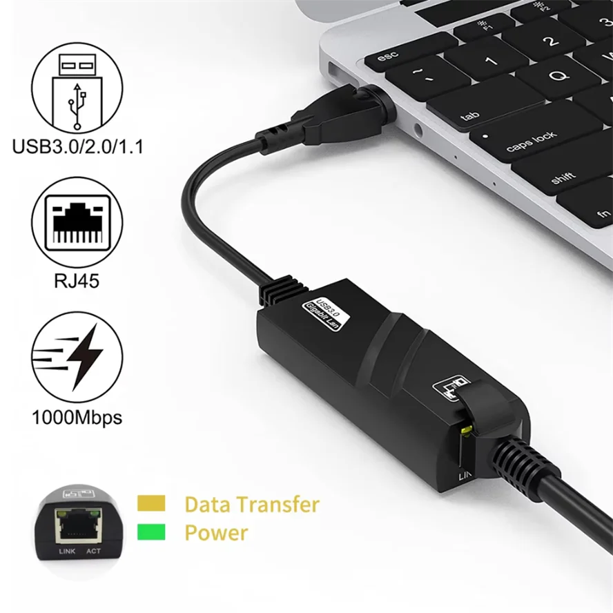 Tarjeta de red con cable USB 3,0 de 10/100/1000Mbps, convertidor adaptador USB a Rj45 Lan Ethernet Gigabit para PC, portátil, MacBook, Windows 10 - imagen 5