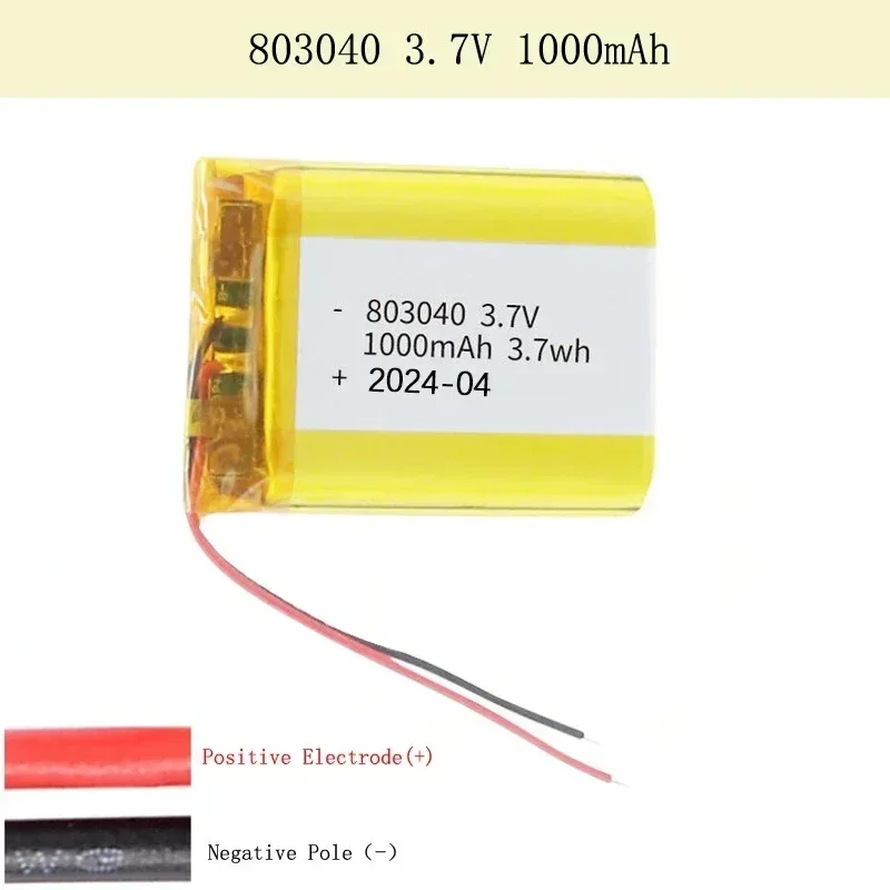 803040   Batería de polímero de litio recargable de 3,7 V y 1000mAh para altavoz navegador MP3/4/5 DVD GPS VR DVR reproductor banco de energía eléctrico - imagen 2