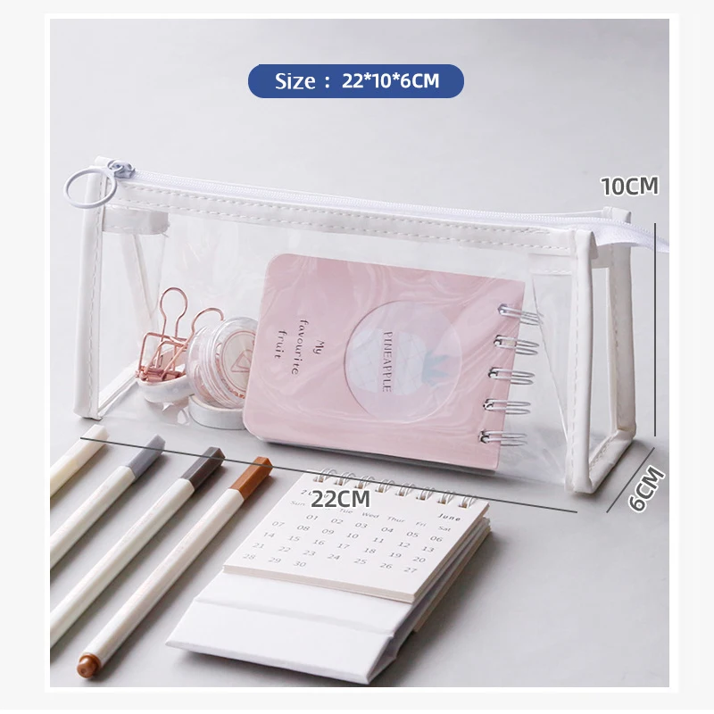 Estuche de lápices transparente de PVC, caja de lápices Kawaii de gran capacidad, bolsa de cosméticos para mujer, suministros de oficina para volver a la escuela, papelería bonita - imagen 3