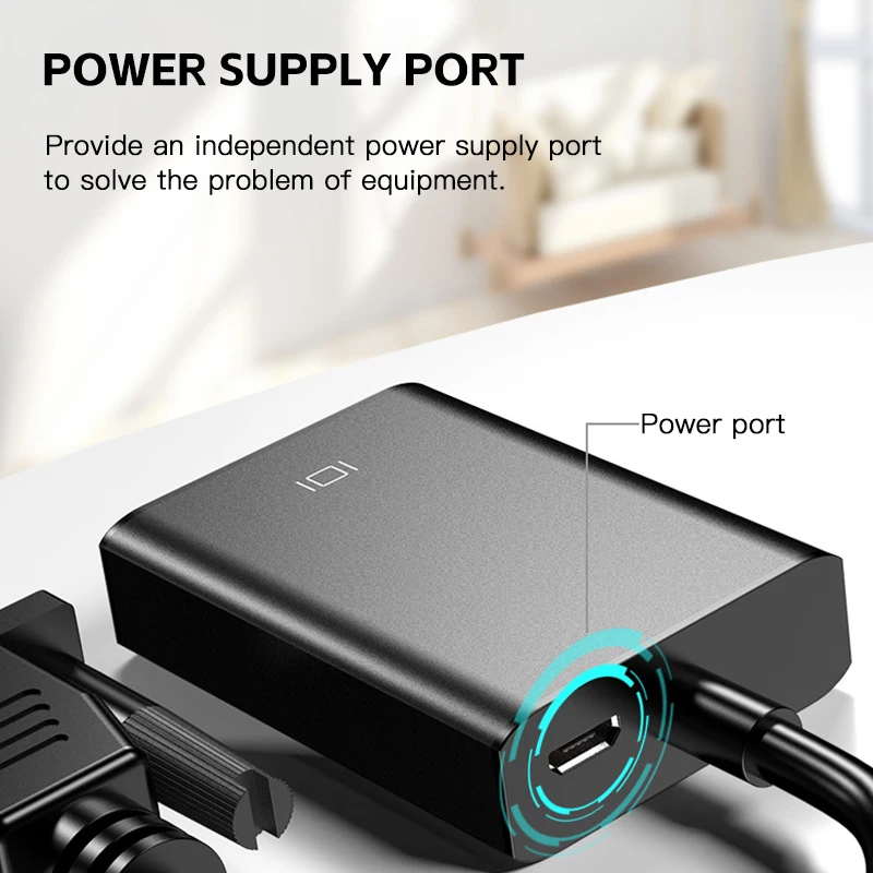 Adaptador VGA a HDMI con Audio macho a hembra, convertidor VGA Full HD 1080p, adaptador de Audio y vídeo con Cable de alimentación USB - imagen 3