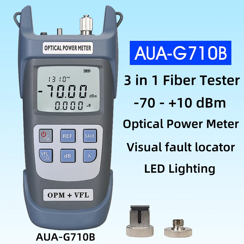 Probador de fibra óptica FTTH gris AUA-G710B medidor de potencia óptica-70 ~ + 10dbm OPM con localizador Visual de fallos (10-50mw VFL) y iluminación LED - imagen 5