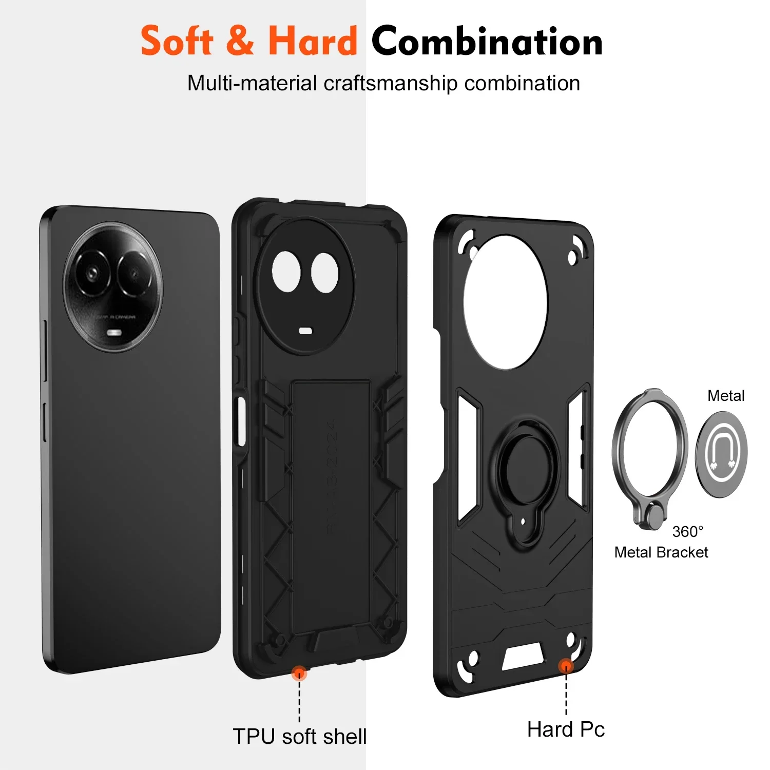 Armadura robusta a prueba de golpes, funda de teléfono para Realme 11 5G Global 11x, ventana deslizante, soporte de anillo de Metal, marco de TPU, cubierta trasera de plástico - imagen 4