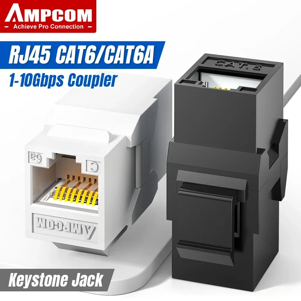 Acoplador en línea CAT6A RJ45, conector Keystone, acopladores adaptadores extensores de módulo Keystone directo AMPCOM RJ45 Cat6 CAT5E - imagen 2