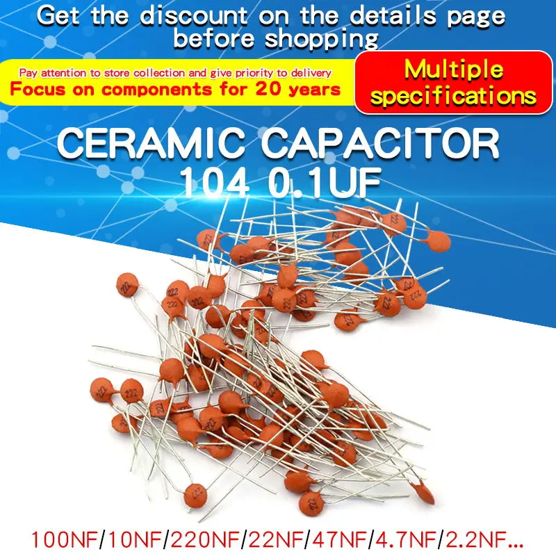 100 Uds condensador cerámico 104 0,1 uF 100PF 50V 30PF 103 0,01 UF 22P 102 20PF 50V - imagen 3