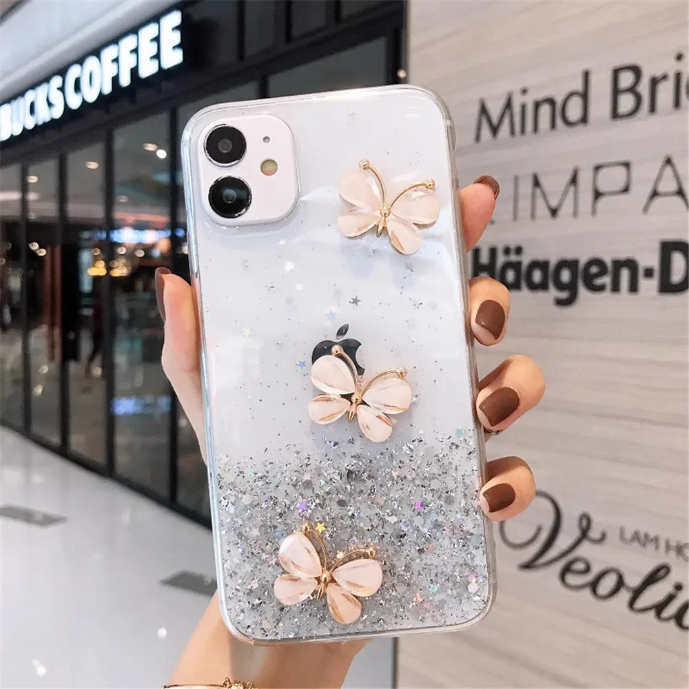 Para Redmi Note 14 4G lentejuelas brillo 3D mariposa funda para Xiaomi Redmi Note 14 Pro Plus Note14pro 14C 14T POCO X7 funda de silicona - imagen 3
