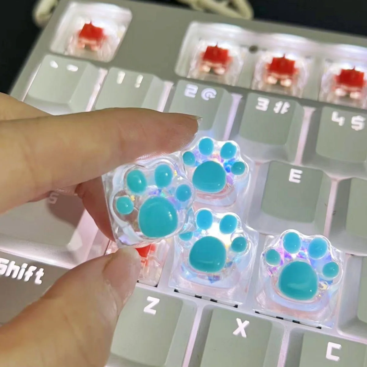 4 Uds. Bonita tapa de tecla de garra de gato rosa transparente, tapa de tecla de teclado mecánico con personalidad, accesorios, juego de tapa de llave - imagen 5