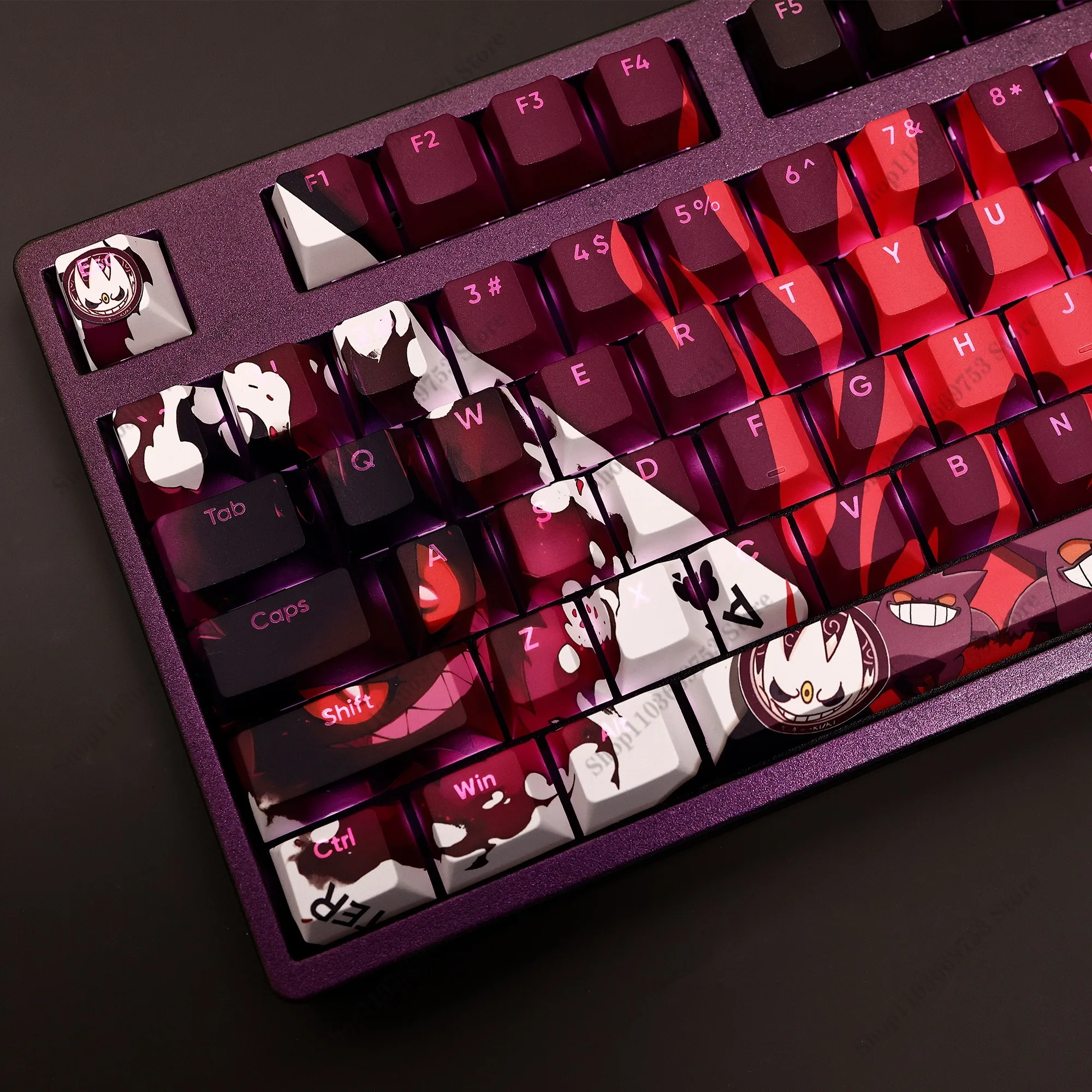 Gengar Pokemon Anime Keycaps para DIY Material PBT personalizado 108 teclas/juego sublimación OEM altura Teclado mecánico llaves regalos - imagen 2