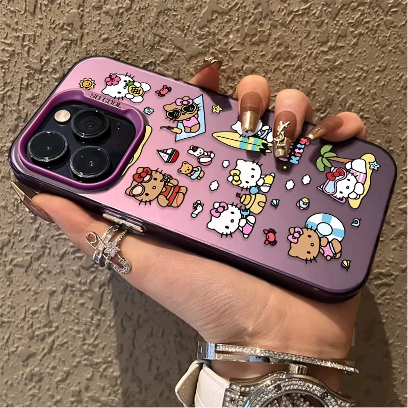 Funda bonita de Hello Kitty con piel rosa y marrón para Samsung Galaxy A15 A35 A54 A55 S25 Ultra S24 FE S23 Plus S22 S21, funda a prueba de golpes - imagen 5