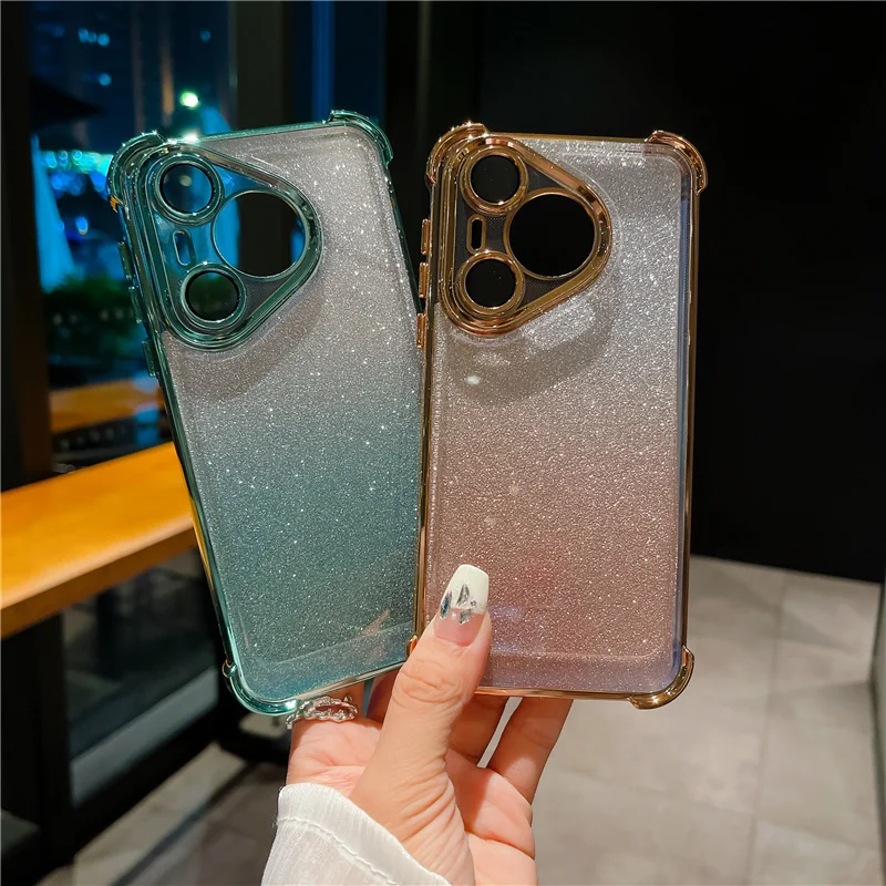 Funda de teléfono transparente con revestimiento de brillo degradado para Huawei Pura 70 Ultra P60 P50 P40 P30 Pura70 Pro Plus, funda de parachoques delgada a prueba de golpes - imagen 4