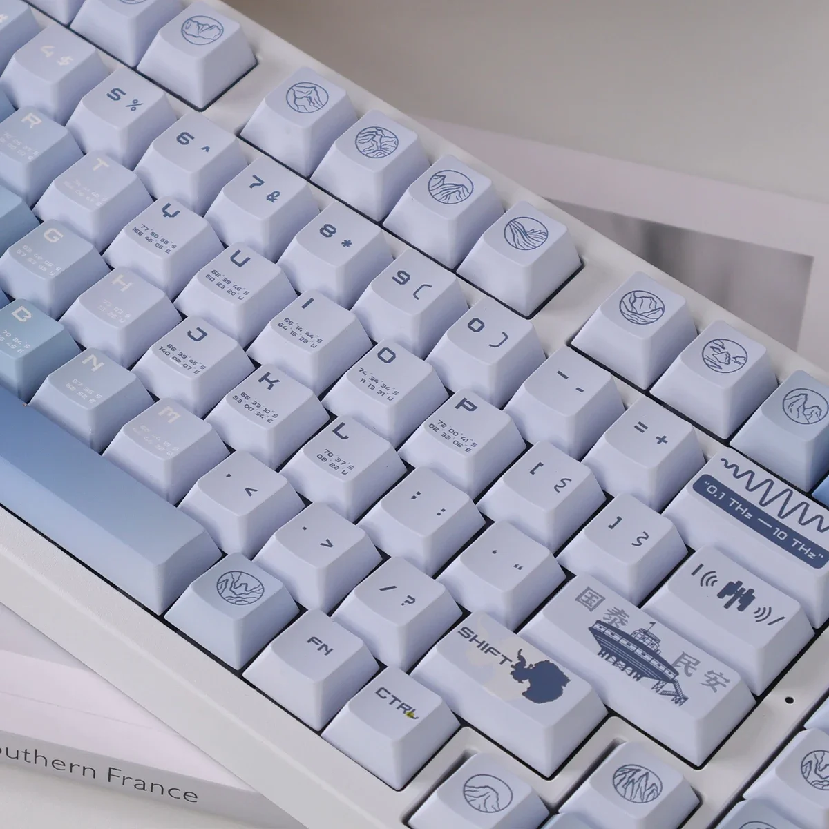 Teclas con tema de Audio antártico, 152 teclas, PBT grueso, teclas de sublimación de cinco lados, perfil de cereza, tapas de teclado con gradiente azul - imagen 5