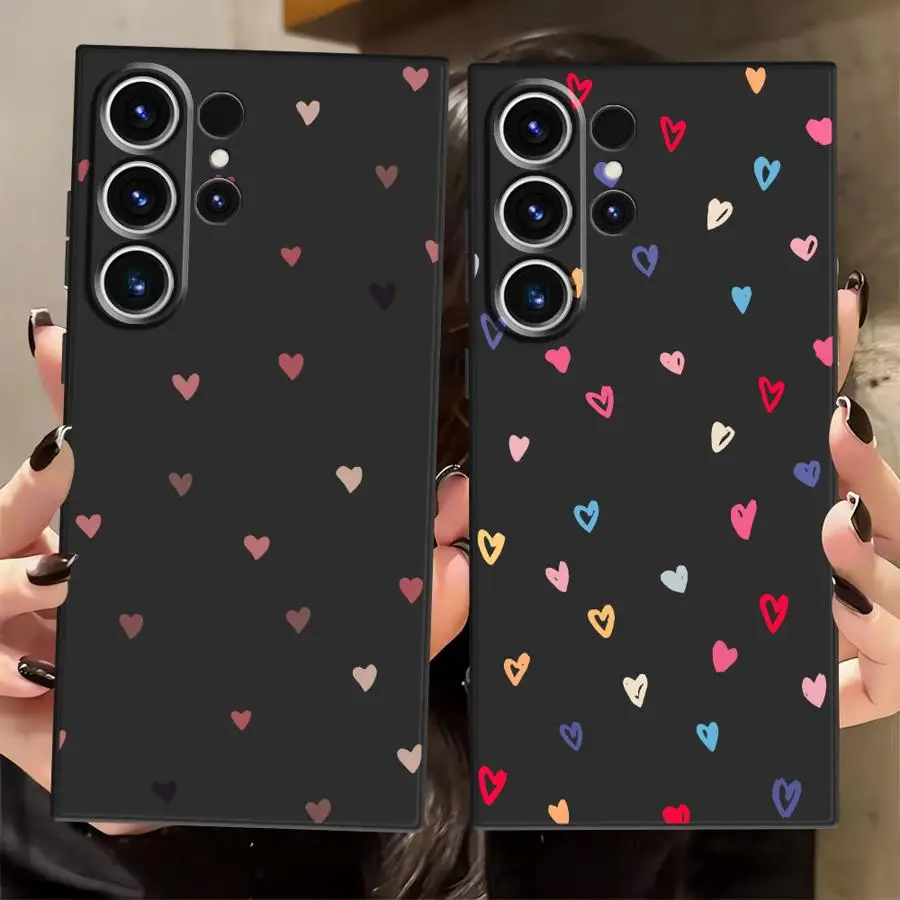 Funda de teléfono suave negra para Samsung Galaxy S20 S25 Edge S23 Ultra S24 Plus S21 FE corazones coloridos