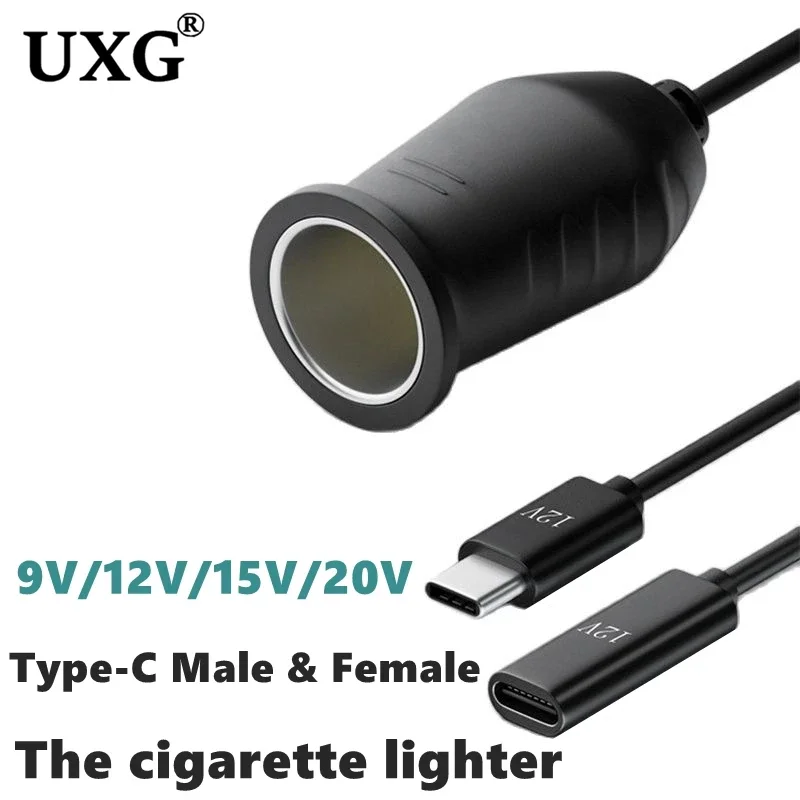 100W 9v 12V 15V 20V PD carga rápida USB-C tipo c Cable de alimentación macho hembra para encendedor de cigarrillos carga de vehículo a bordo - imagen 2