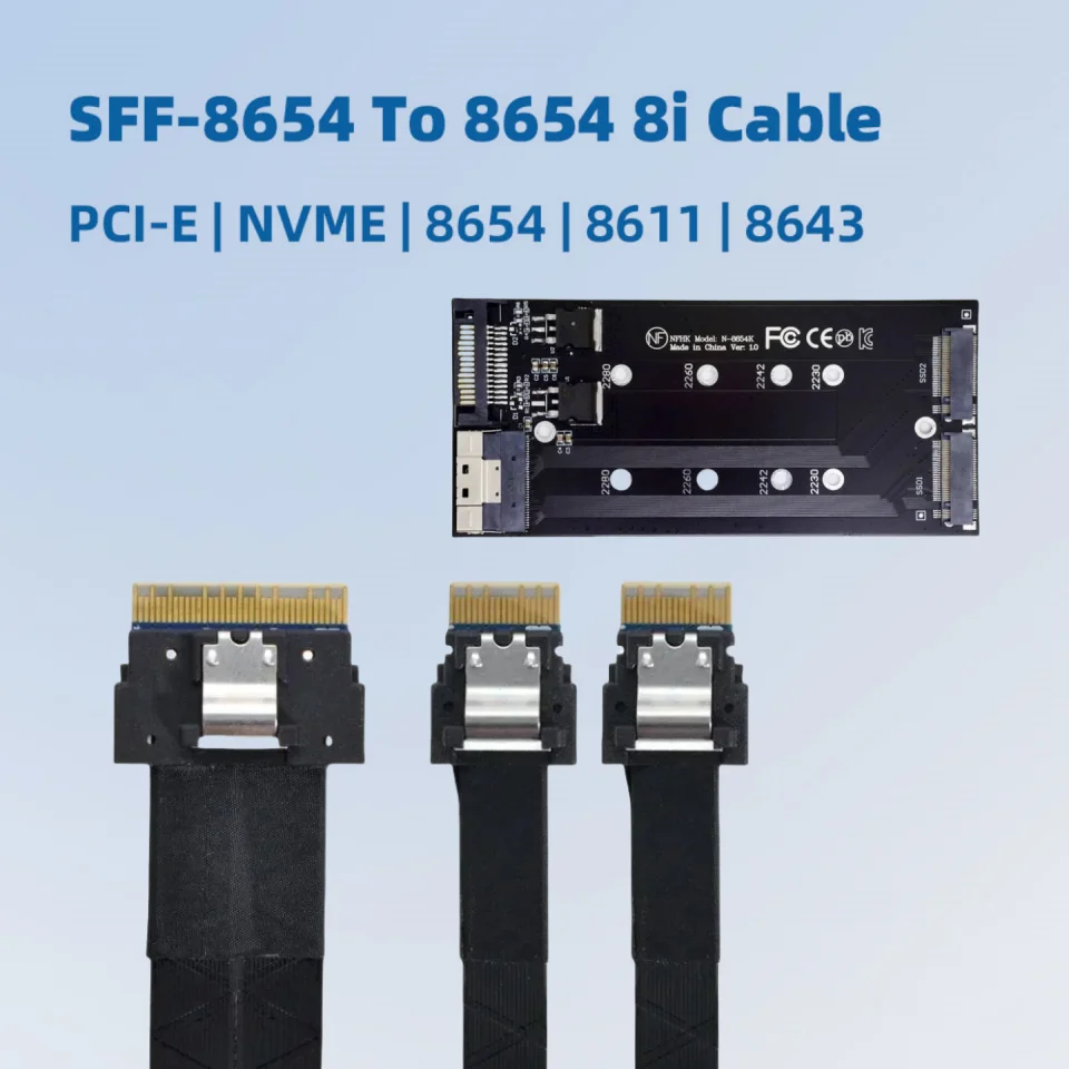 Slim SFF-8654 8i a 2 puertos 8654 8611 8643 Cable de disco duro OCULINK SAS 8087 Cable de datos de matriz 40CM 4i 8i PCI-E NVMe tarjeta adaptadora