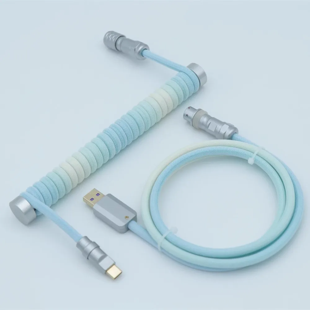 Línea de teclado mecánico Cable de aviador en espiral USB-C Cable de datos hecho a mano para juegos Cable en espiral gradiente - imagen 4