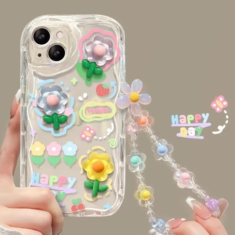 Funda con cadena de muñeca y flores para OPPO, cubierta bonita para pulsera, Reno 11, 5G, 11F, 8, 11, 12 Pro, 12F, 8T, A58, A78, A79, A98, 5G, Reno 7, 4G, 5, 6 Lite, A38 - imagen 4
