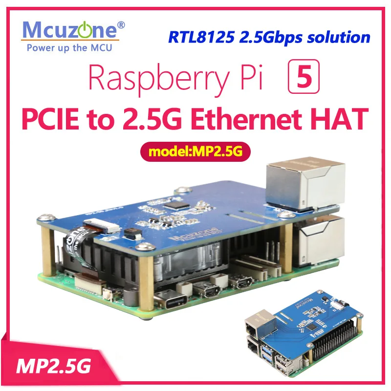 MP2.5G Raspberry Pi 5 PCIE a 2,5G Ethernet HAT,RTL8125,RPi OS sin controladores