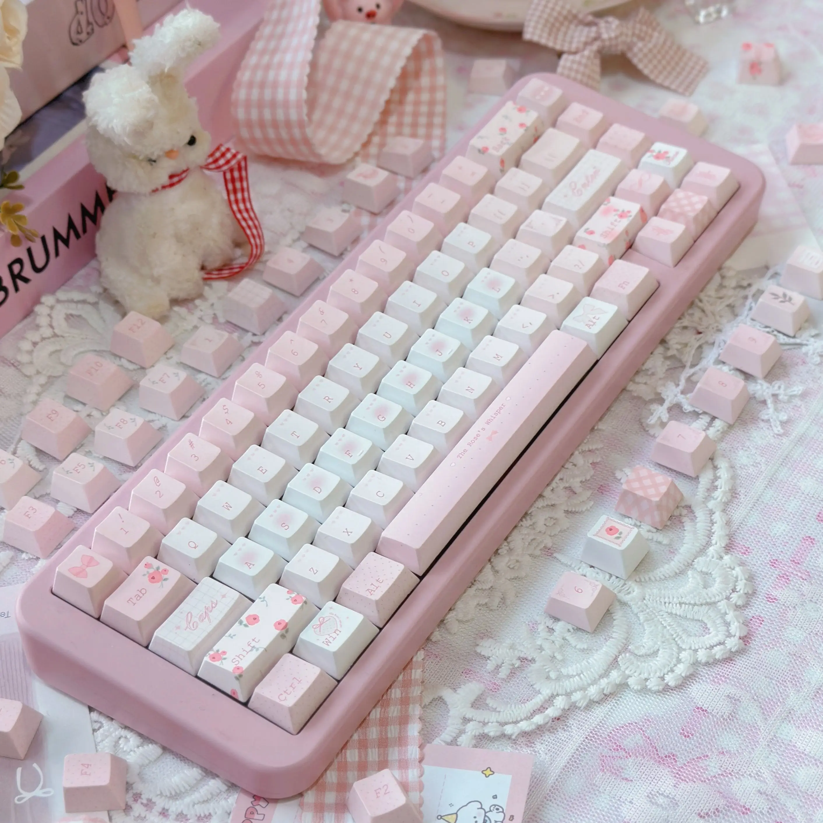 Rose Whisper-teclas rosas de sublimación de cinco caras Cherry Pbt, bonita personalidad adaptada a teclas de teclado mecánico Aula F75/F99