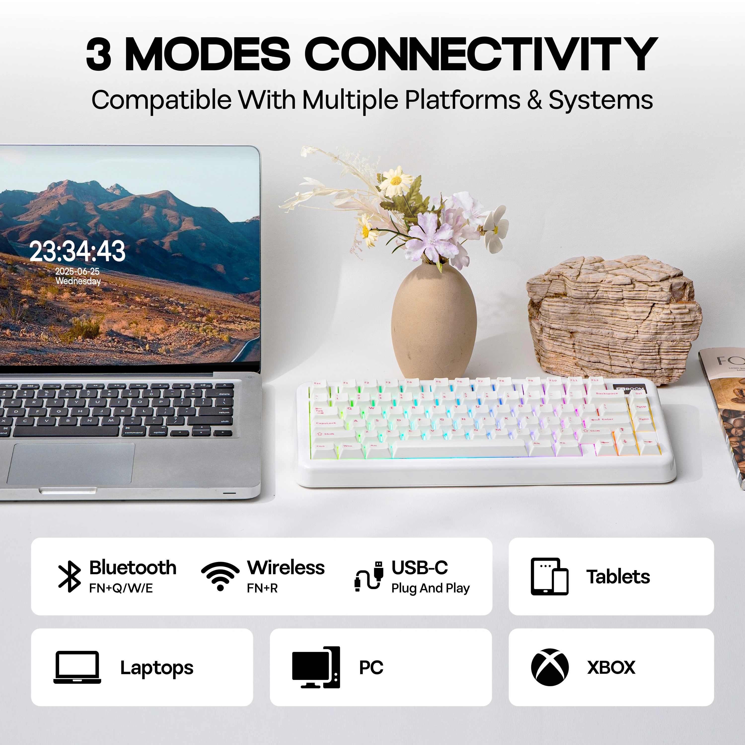 KiiBOOM Phantom81 Lite QMK/VIA 75% junta de intercambio en caliente con cable/BT/2,4 GHz teclado mecánico inalámbrico carcasa ABS + retroiluminación UV Tech RGB - imagen 4