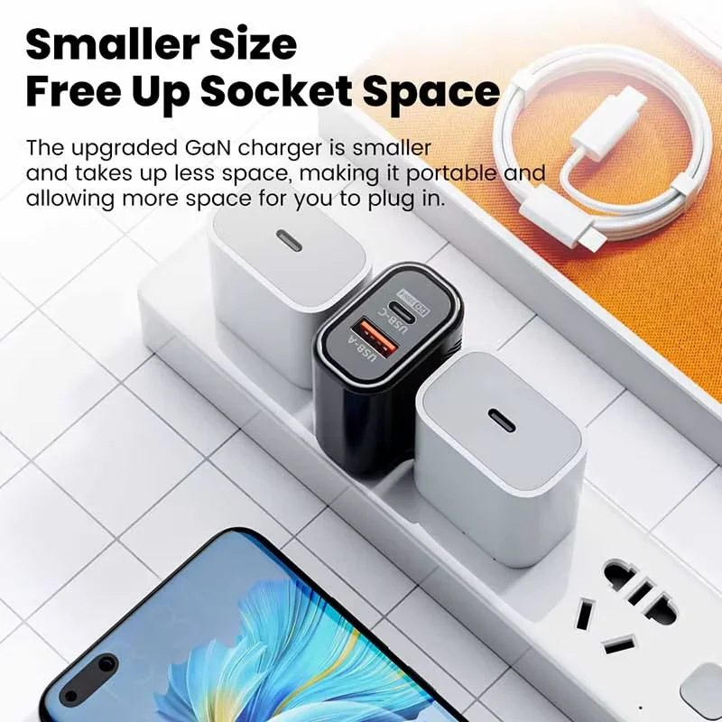 Cargador USB C de 65W, cargador GaN de carga rápida 3,0 tipo C, adaptador de teléfono para iPhone, Samsung, Xiaomi, Huawei, cargador de pared rápido de 2 puertos - imagen 3