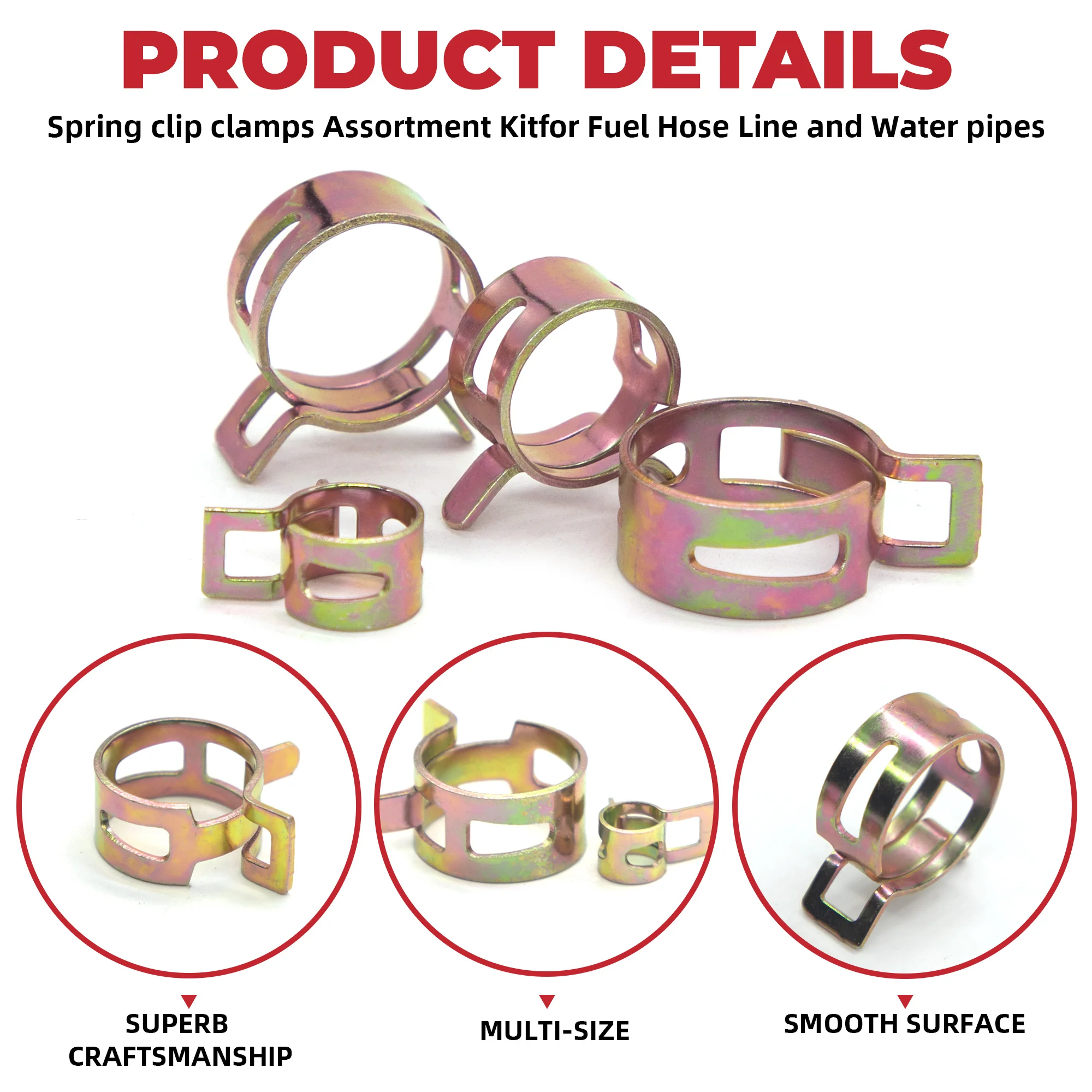 75/90/155 Uds. Abrazadera de manguera con Clip de resorte para coche y camión, abrazadera de tubo de agua y aceite de combustible, Kit surtido de sujetadores de manguera japoneses - imagen 3