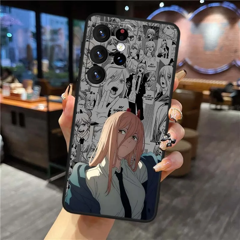 Motosierra hombre Anime para Samsung Galaxy S25 S24 S23 S22 S21 S20 S10 S9 S8 FE Lite Ultra Plus 5G funda de teléfono negra - imagen 4