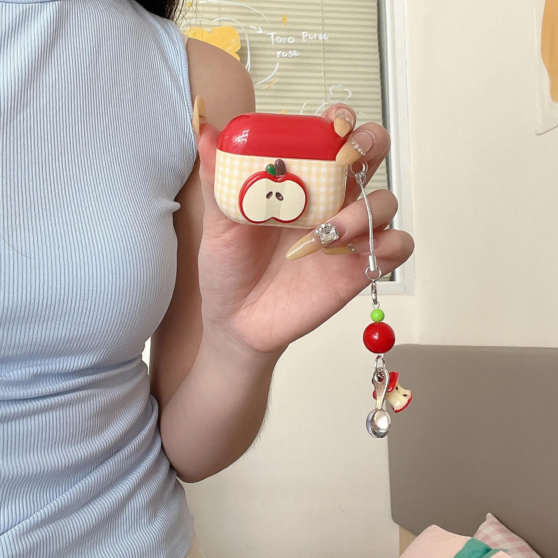 Funda bonita para auriculares con diseño de cuadros de frutas para Apple Airpods 4 3 Pro 2, funda para auriculares con dije, fundas para auriculares de silicona para Airpod 3 - imagen 3