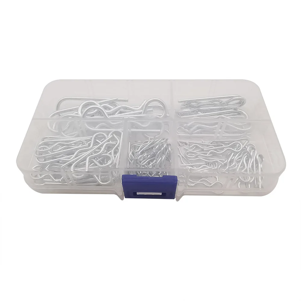 Kit surtido de pasadores de algodón Tipo R para Tractor, pinzas para coche, enganche para pelo, Clip de acero para Tractor, Kit de agarre con caja de plástico, 100 Uds. - imagen 3