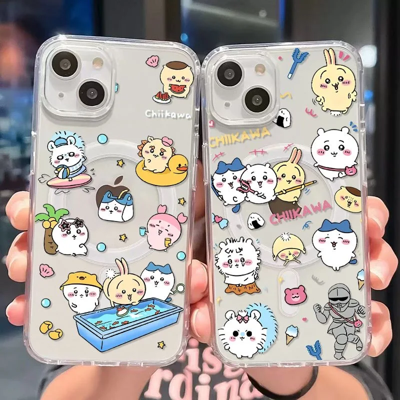 Funda de teléfono magnética Kawaii Chiikawas Cute Ins Magsafe para Samsung Galaxy S25 S24 S23 S22 S21 S20 FE Plus Ultra 5G TPU transparente suave - imagen 2