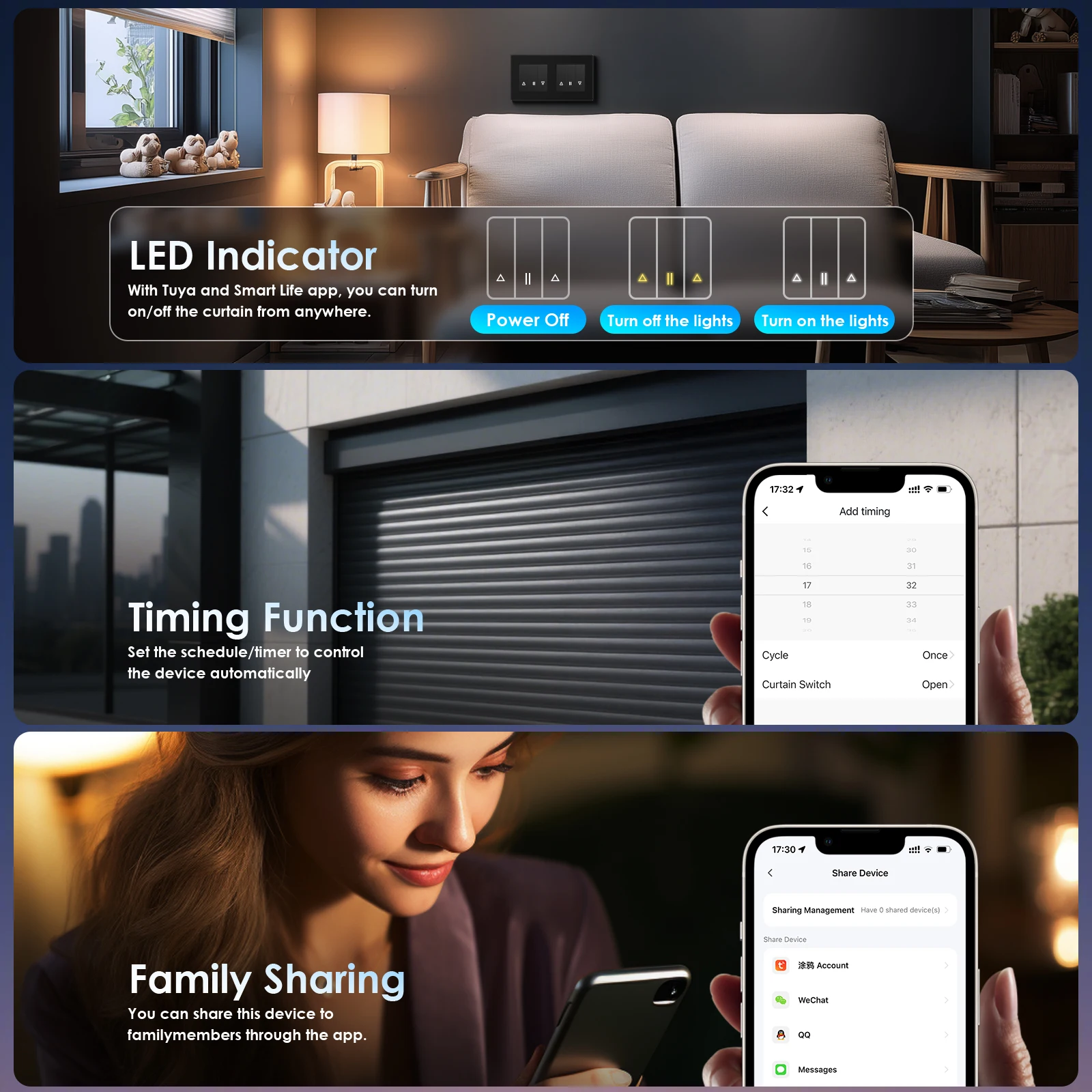 Interruptor de persiana Zigbee inteligente serie BSEED E para persianas eléctricas motorizadas persiana enrollable Tuya Google Home Alexa Control de voz - imagen 3