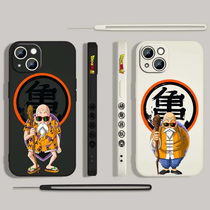 D-Dragon Ball Anime Master Roshi funda para Apple iPhone 17 16 15 14 13 12 11 Air Mini Plus Pro Max funda de teléfono con cuerda izquierda líquida - imagen 2