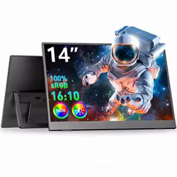 Monitor portátil FHD 1080P de 14" - IPS HDR, USB-C dual/HDMI, Plug&Play, soporte ultrafino y ajustable para computadora portátil/PS5/Switch/Xbox, T