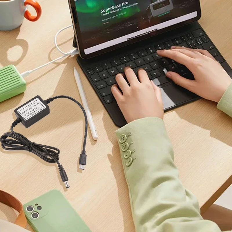 Cable alimentación con conector USB C PD12V, 15V, 20V a 24V, 5,5x2,1mm, carga rápida para impresoras y pantallas Led - imagen 3