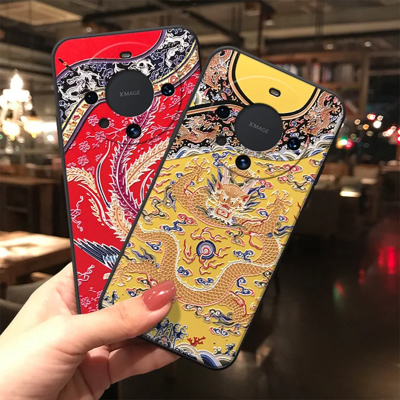 Funda en relieve 3D para Huawei Mate 60 50 40 30 20 Pro Pura 70 P60 P50 P40 P30 P20 funda Floral de dragón Fénix Fundas suaves - imagen 2