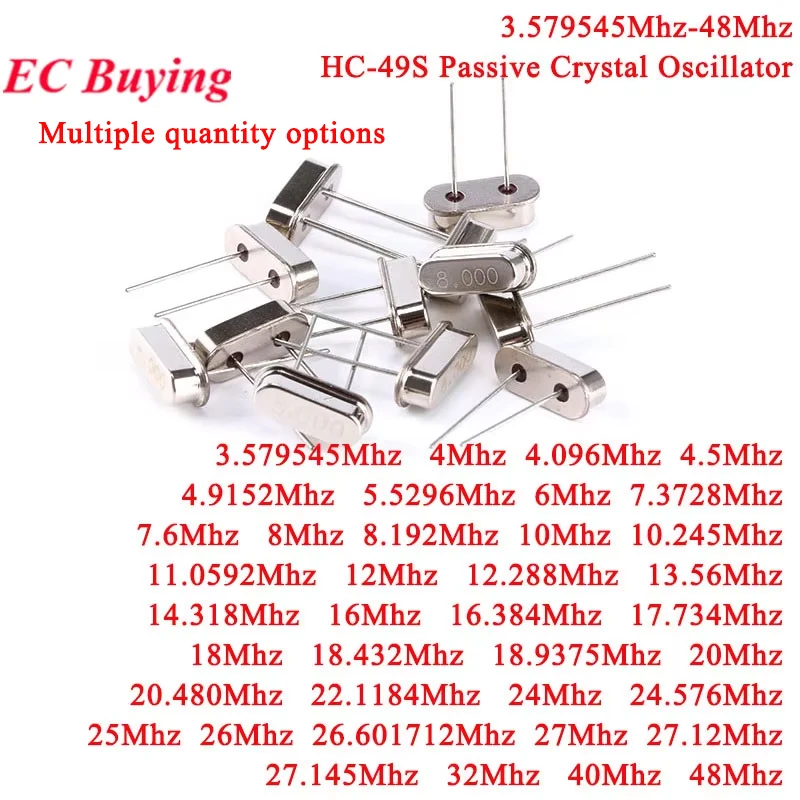 10-100 Uds HC49S resonador de cristal de cuarzo oscilador pasivo 4Mhz 6Mhz 8Mhz 10M 12M 16M 18M 20M 24M 25Mhz 26M 32M 27M 40M 48Mhz