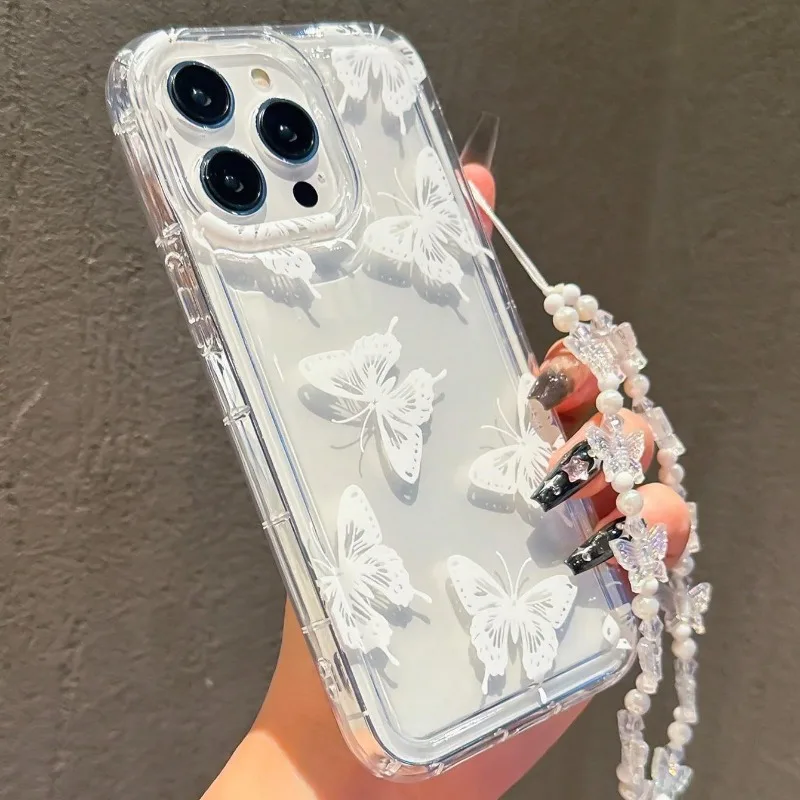 Funda de teléfono con diseño de mariposa para iPhone 17 Air 16 15 14 13 12 11 Pro Max 16E X XR XS Max 7 8 Plus, funda transparente con cordón - imagen 2