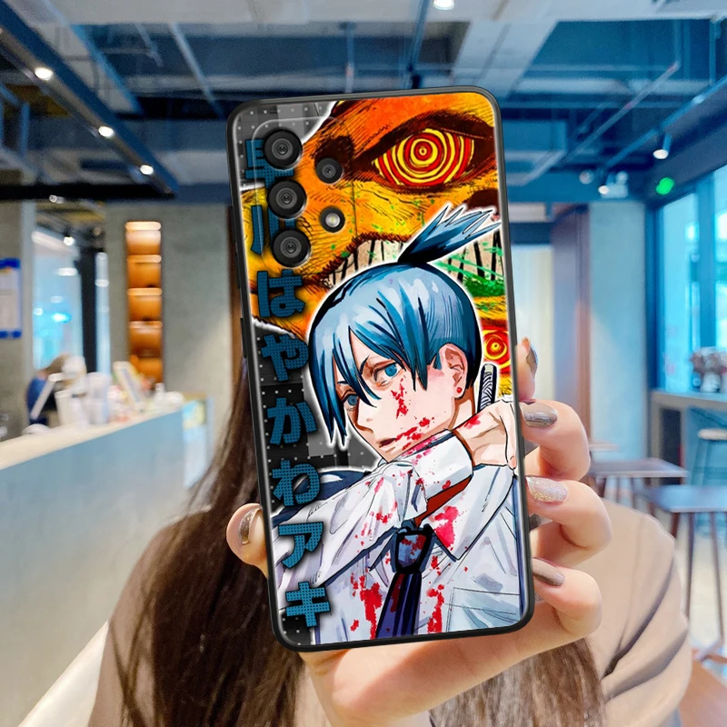 Anime motosierra hombre para Samsung A55 A35 A25 A15 A14 A73 A53 A13 A05S A03S A02S A71 A52 A32 funda de teléfono suave negra - imagen 4
