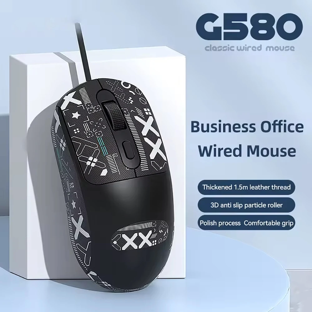 Ratón óptico de ordenador de oficina de negocios con cable USB DPI 1600 con pegatina antideslizante - imagen 2