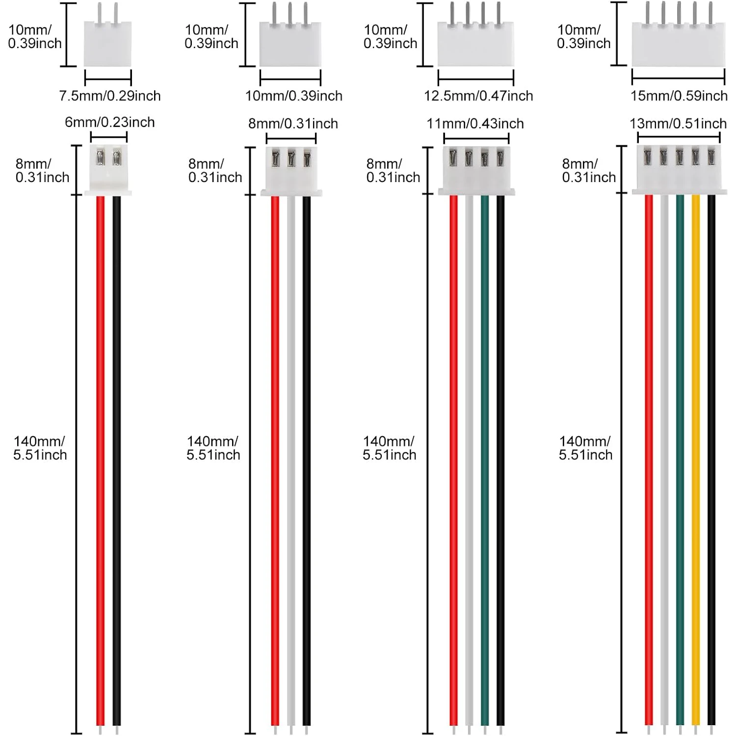 40 pares de conectores JST XH2.54 conectores de Cable 2 pines 3 pines 4 pines 5 pines XH 2,54mm Kit de conectores de paso XH 2,54mm paso de 2,54mm - imagen 3