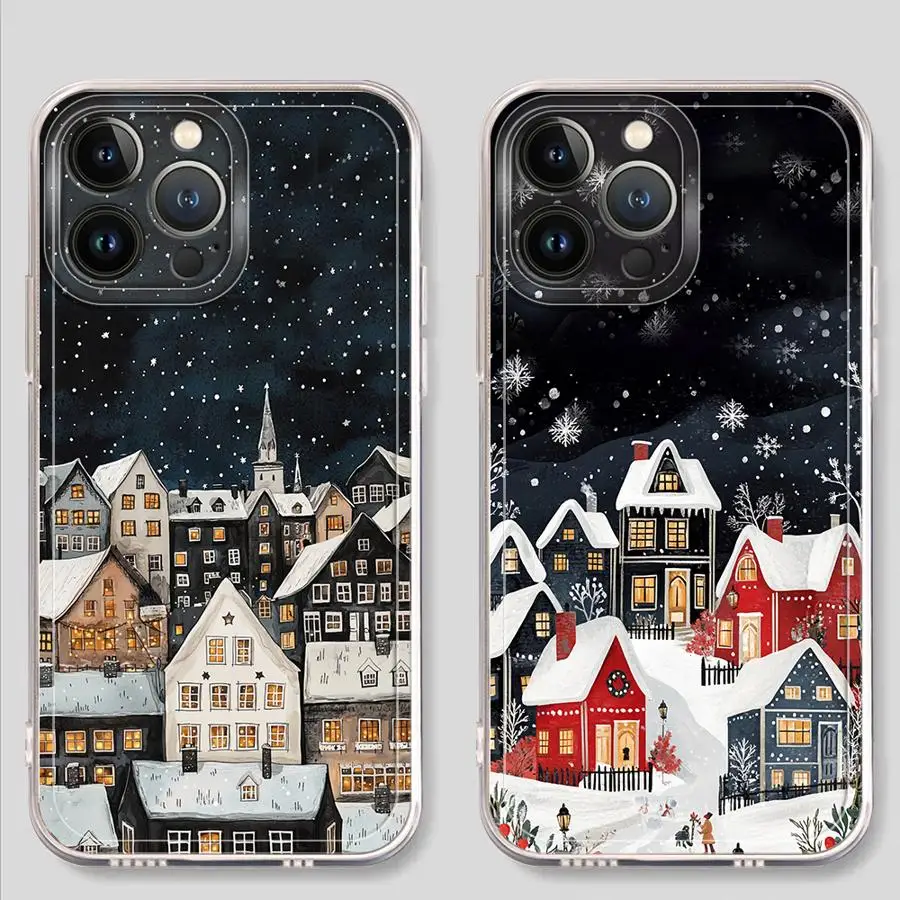 Funda Protectora Suave para Teléfono iPhone 17 Pro Max XR Air 12 Mini 11 15 7 8 14 Plus XS Max 13 Pro 16 Invierno Nieve Navidad Papá Noel