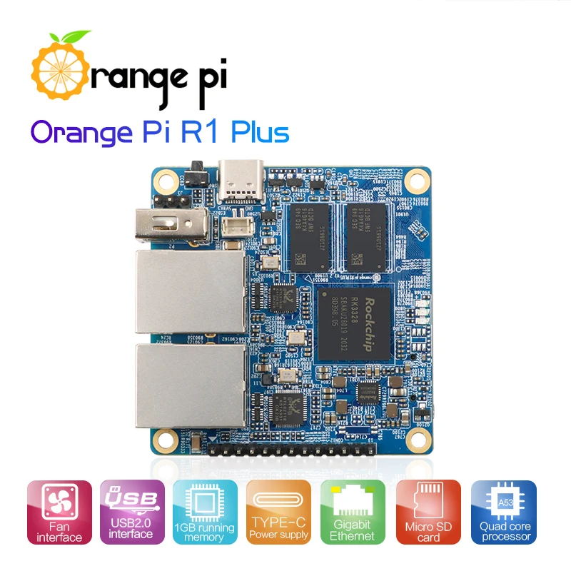 NUEVO Orange Pi R1 Plus, enrutador de viaje portátil SBC OpenWRT con doble GbE, 1GB Rockchip RK3328, compatible con sistema operativo Android 9/Ubuntu/Debian - imagen 2