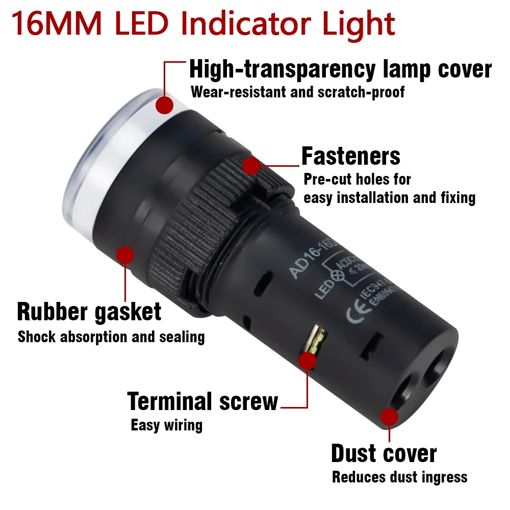 16MM 22MM LED indicador electrónico de potencia lámpara de luz de señal piloto AC DC 12V 24V 110V 220V 380V Panel rojo verde amarillo azul blanco - imagen 4