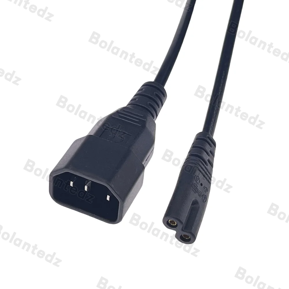 IEC 320 C14 enchufe macho de 3 pines a figura 8 C7 Cable adaptador de corriente hembra de 2 pines Cable intercambiador IEC C13 a C8 0,3 m/1m/2m 2.5A - imagen 3