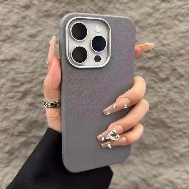 Funda de teléfono de cuero mate de lujo para iPhone 17 16 15 14 Plus 16E 13 12 11 Pro Max X XS Max XR 7 8 SE2 funda protectora a prueba de golpes - imagen 3