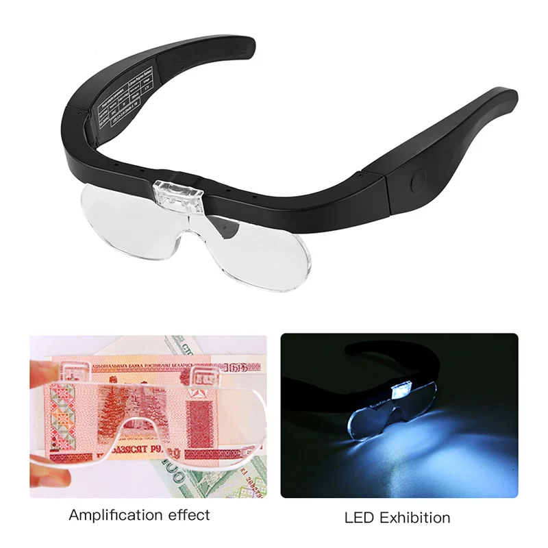 1.5X 2.5X 3.5X 5.0X Lupa de gafas iluminada LED Espejo de reparación recargable por USB para lectura, reparación de relojes, etc. - imagen 4