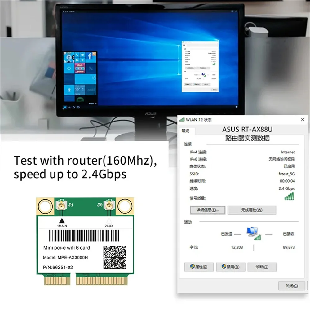 Wifi 6 AX200HMW 3000Mbps tarjeta Wifi inalámbrica Bluetooth 5,2 802.11ax/ac AX3000H adaptador de red de doble banda 2,4 Ghz/5Ghz para Win10/11 - imagen 2